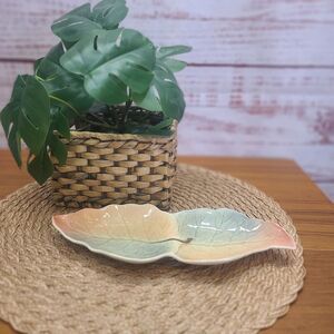 Vintage Royal Winton Orange & Green double leaf dish made in England